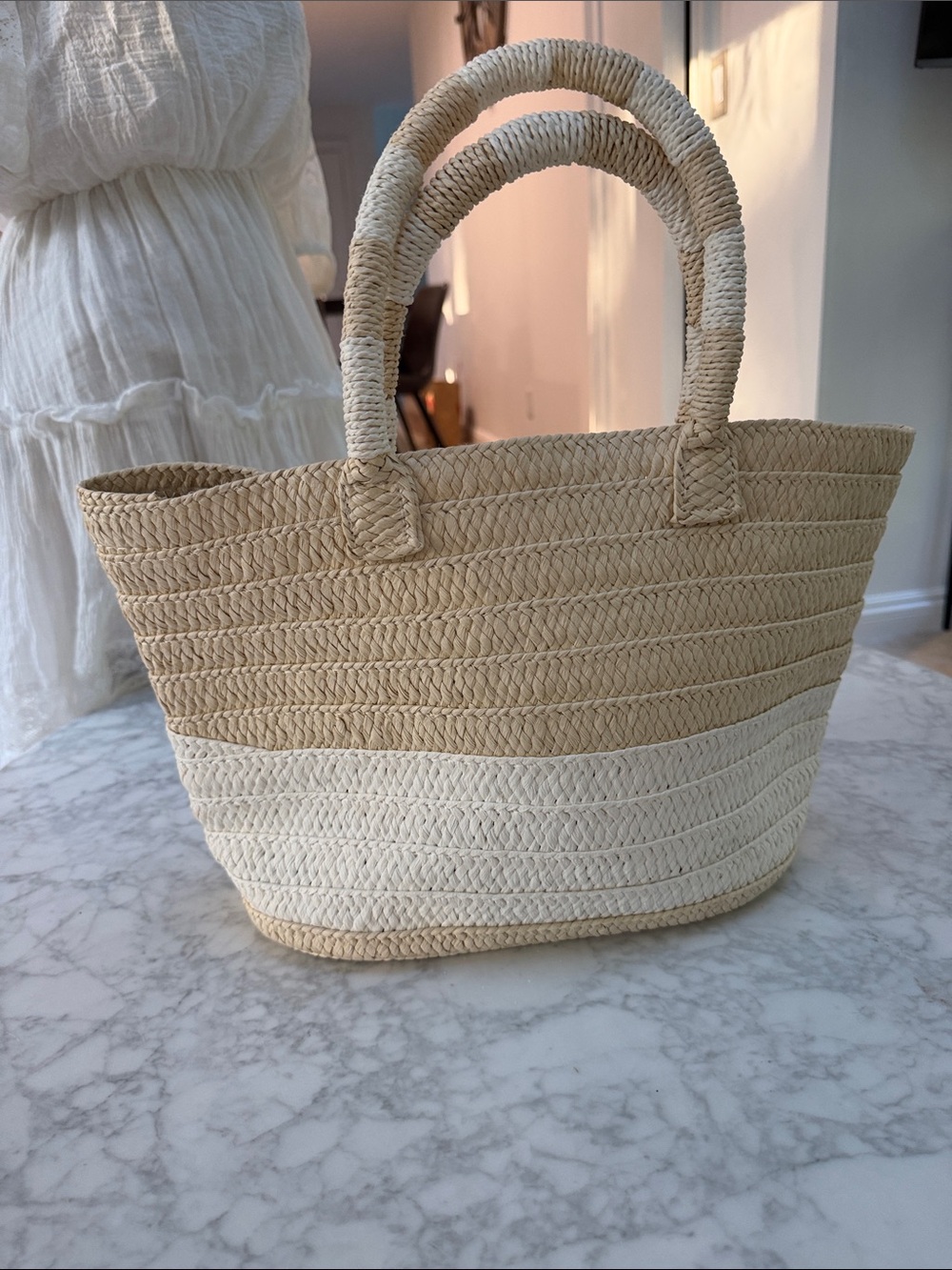 Altru Bone & Ivory Straw Tote.   NWOT